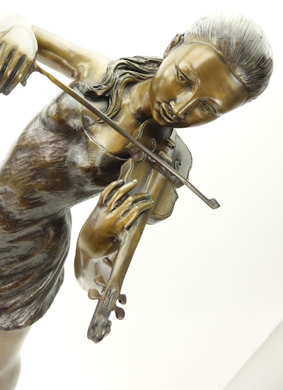 Modern Bronze Sculpture of a Female Violinist.