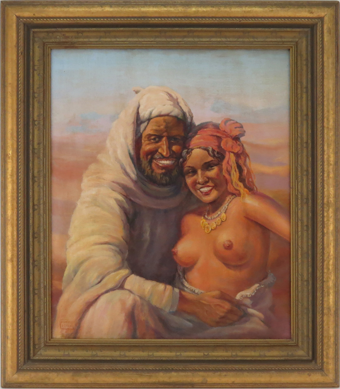 Attributed to: Adam Styka, French/Polish (1890-1959) Oil on Canvas, Arab with Girl.  