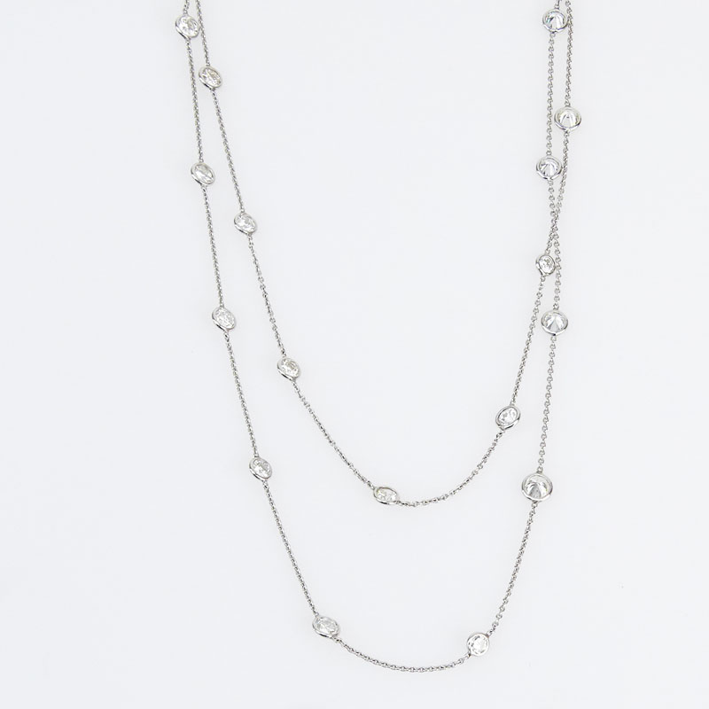 Approx. 6.50 Carat Round Brilliant Cut Diamond and 18 Karat White Gold 27" Diamonds by the Yard Necklace. 