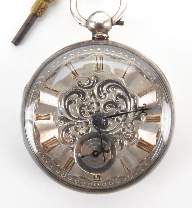 Circa 1851 London Sterling Silver Open Face Fusee Pocket Watch and Chain.