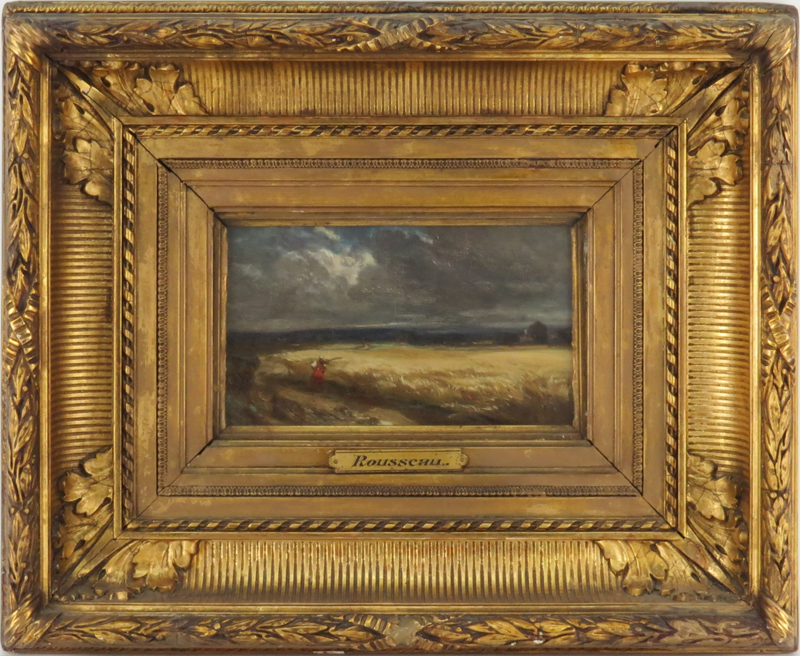 Attributed to: Theodore Rousseau, France (1812-1867) "Champ de cÈrÈales" Oil on Wood Panel. 
