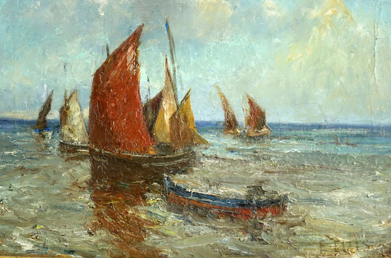 Edwin Ellis, British (1841 - 1895) Oil on canvas "Fishing On Dogger Bank" 