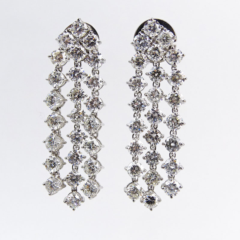 Contemporary Approx. 11.18 Carat Round Brilliant Cut Diamond and 18 Karat White Gold Chandelier Earrings.