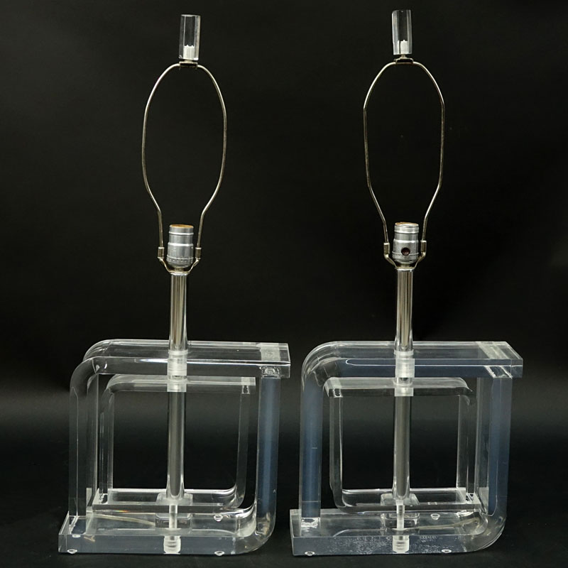Pair of Mid Century Modern Lucite and Chrome Lamps.