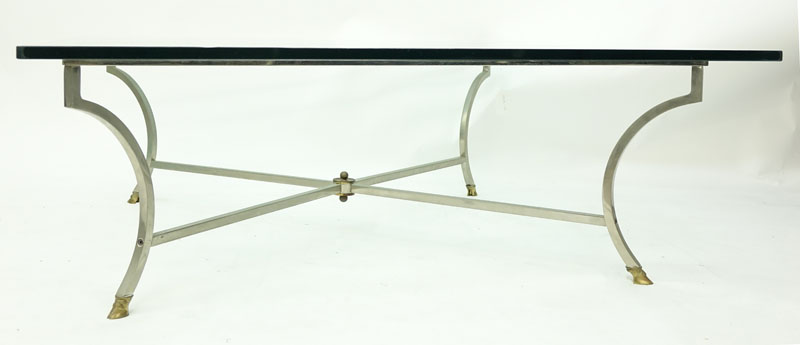 Maison Jansen Style Steel and Brass Glass Top Coffee Table.