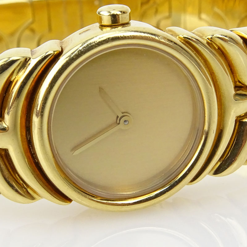 Lady's Vintage Bulgari 18 Karat Yellow Gold Parentesi Cuff Bangle Bracelet Watch with Swiss Quartz Movement.