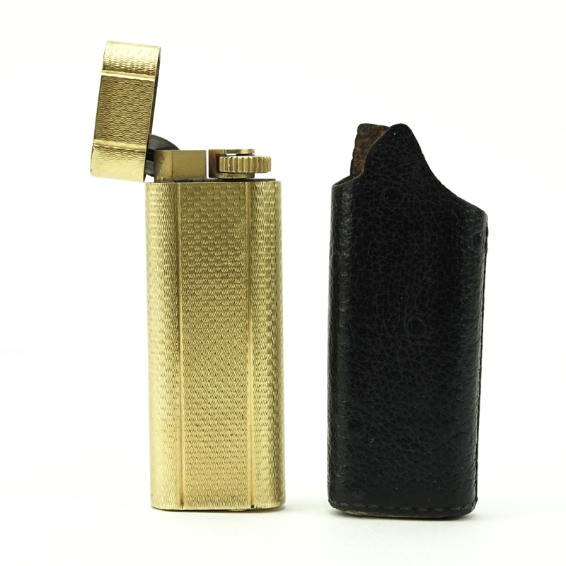 Circa 1960s Cartier Gold Plated Gas Lighter in Leather.