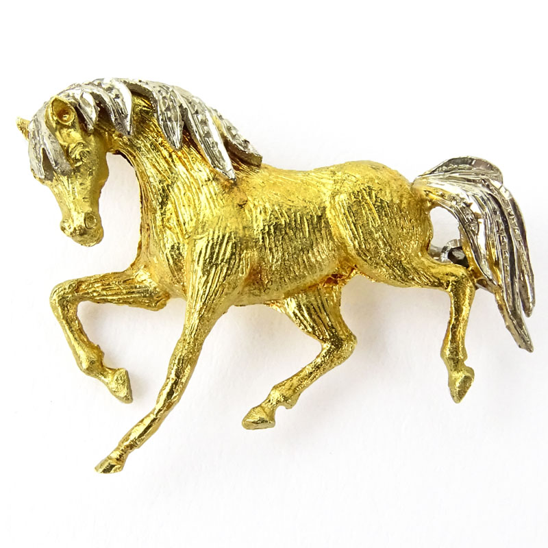 Vintage Miniature 18 Karat Yellow Gold Horse Pin.