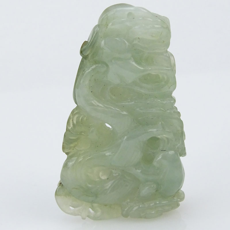Chinese Open Work Carved Celadon Jade Pendant.