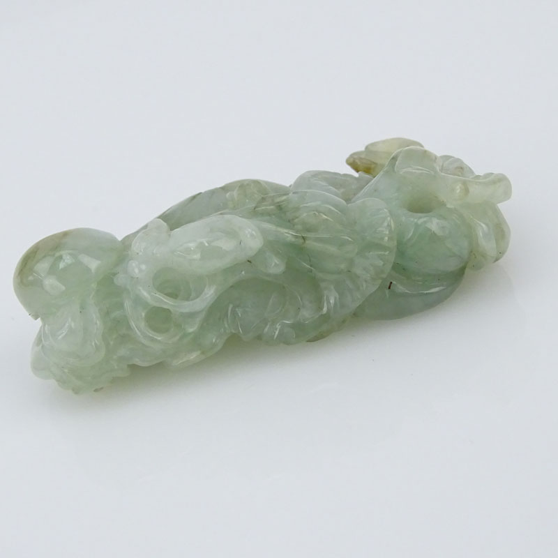 Chinese Open Work Carved Celadon Jade Pendant.