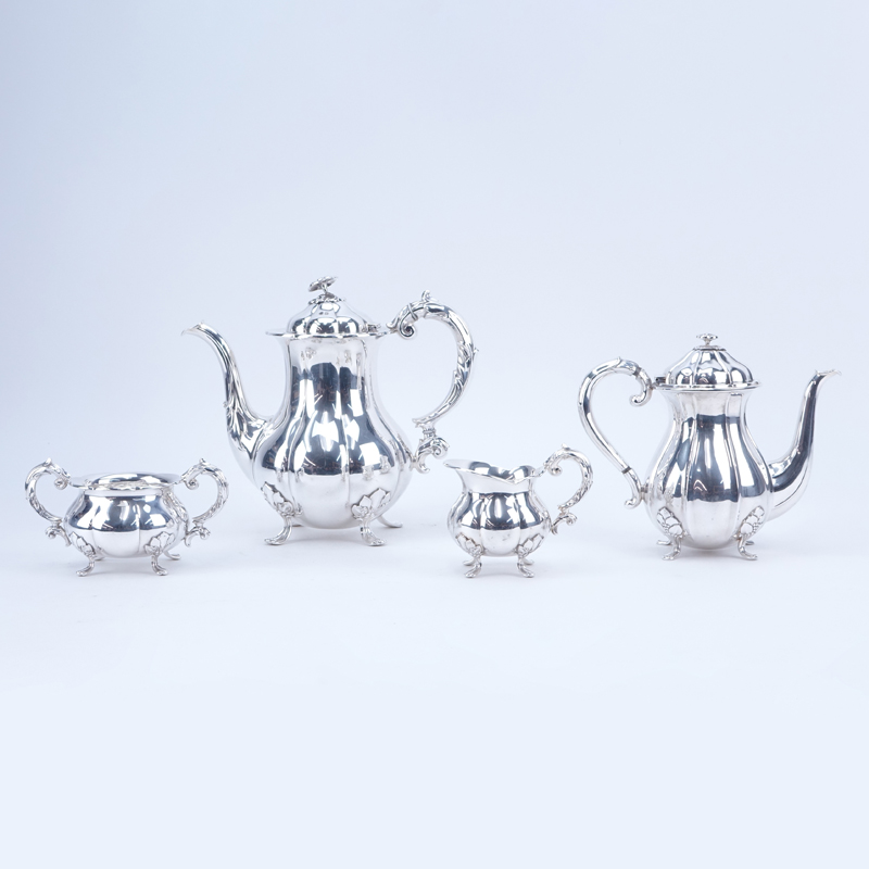 Four (4) Piece 830 Silver Art Nouveau Danish Tea Set.