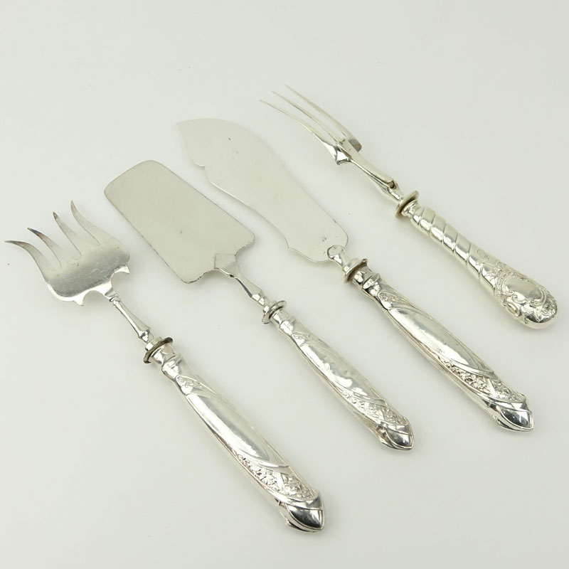 Grouping of Four (4) Russian Art Nouveau Silver Handle Serving Pieces.