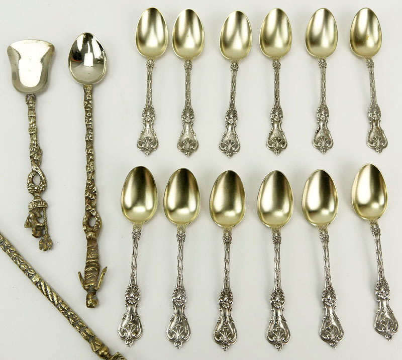 Grouping of Eighteen (18) Antique or Vintage Sterling and Silver Plate Tableware.