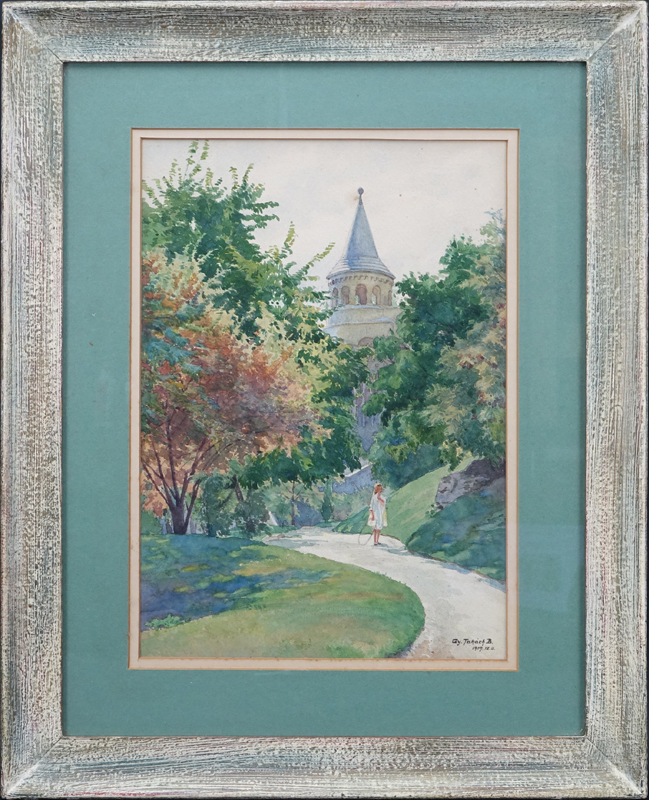 Bela De Gy Takach, American/German (1874 - 1947) Watercolor "Afternoon Stroll". 