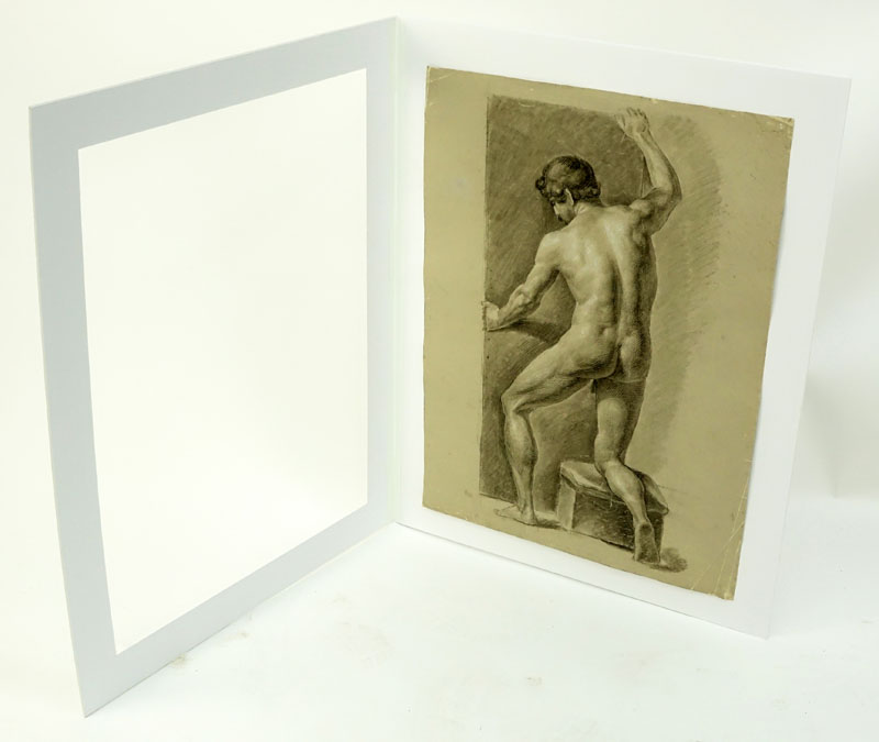 18th Century Graphite and Pastel On Paper "Nude Male Figure". 