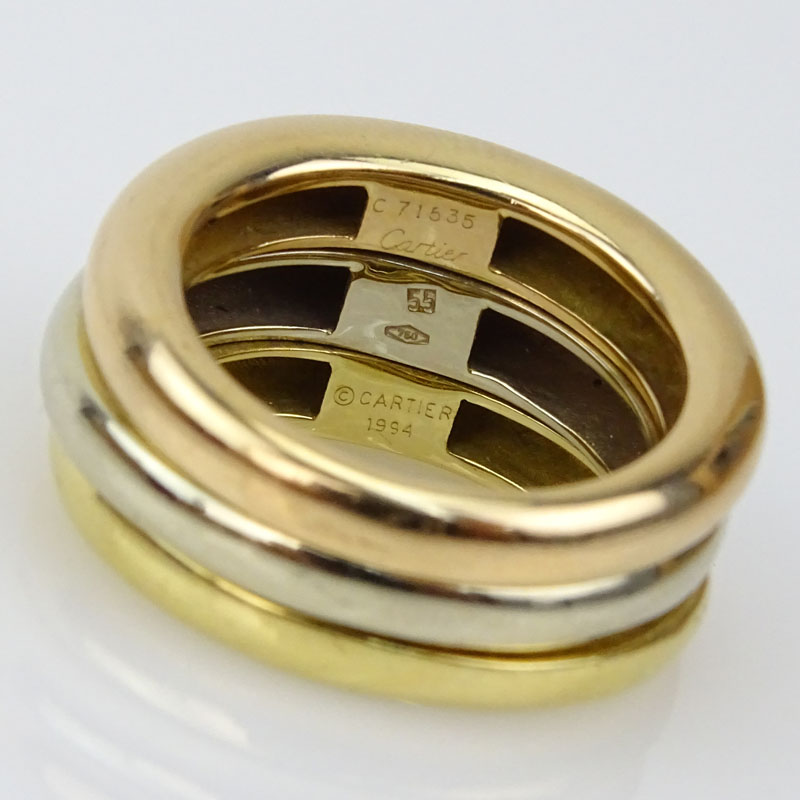 Cartier 18 Karat Tricolor Gold Trinity Ring with Cartier Box and Pouch.