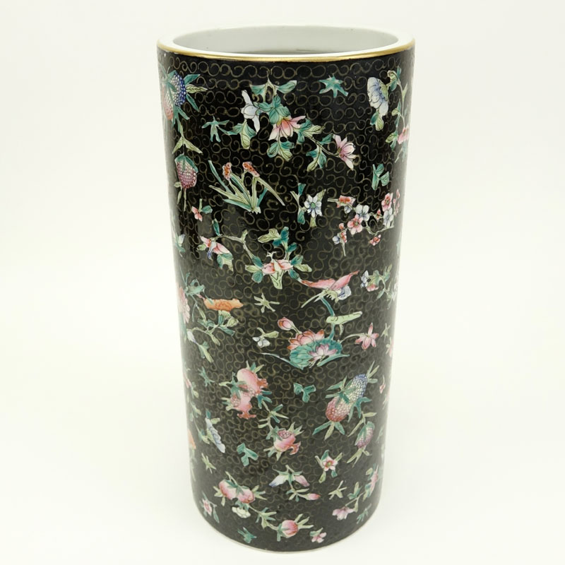 Chinese Porcelain Famille Noir Hat Stand Vase.