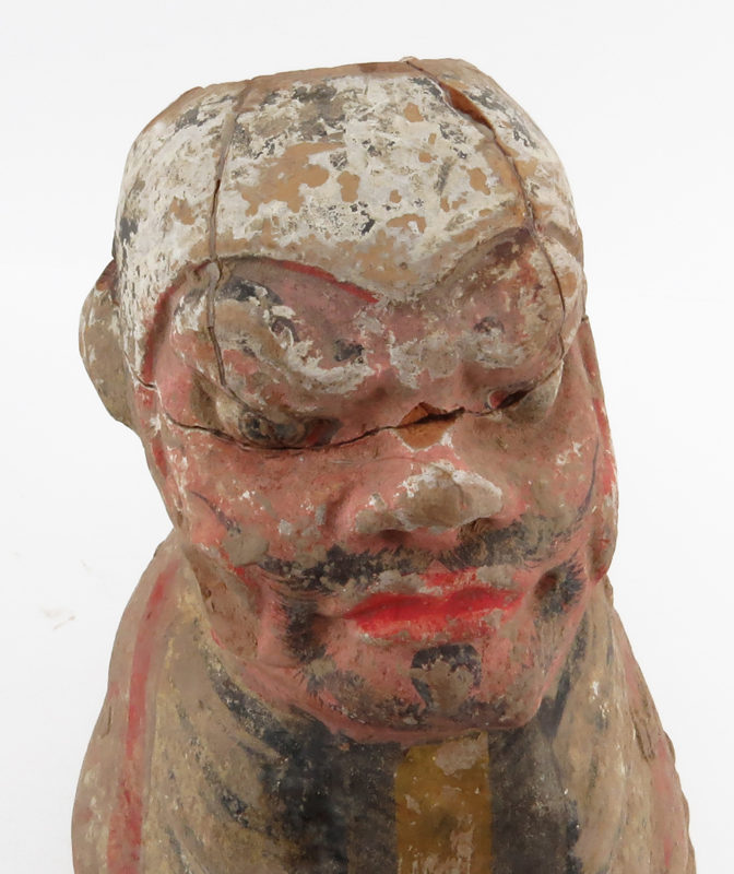 Large Chinese Ming Dynasty (1368-1644) Polychrome Pottery Tomb Figure.