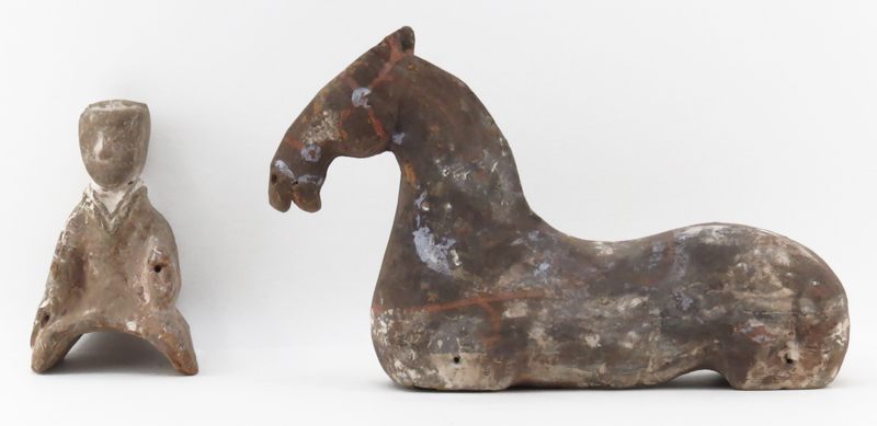 Chinese Terracotta Horse and Rider Figure Possibly Han Dynasty (206BC-220AD).