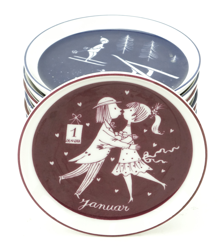 Set of Eleven (11) Rosenthal Studio Line Porcelain Coasters - Lovers - monthly.