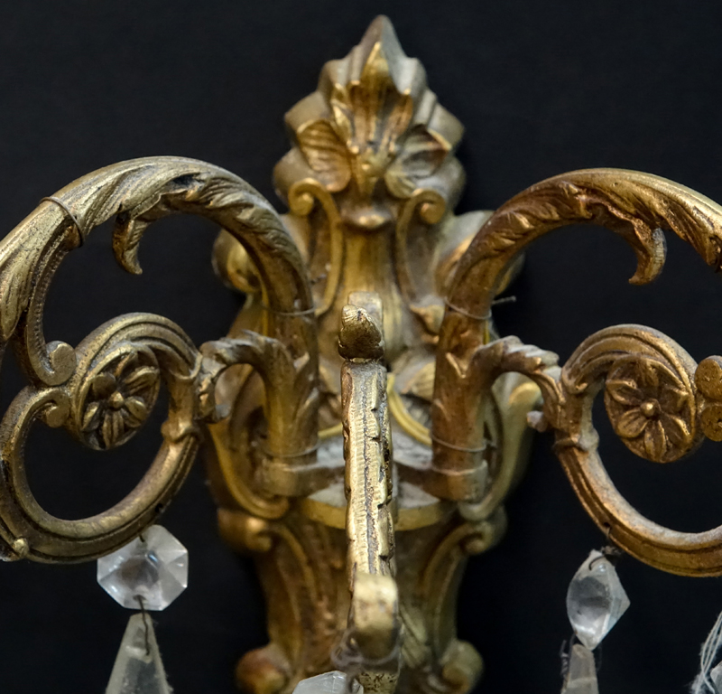 Pair of Gilt Brass and Crystal Wall Sconces.