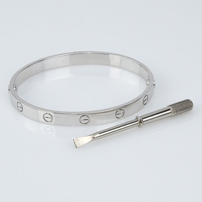 Cartier 18 Karat White Gold Love Bracelet with Screwdriver, Box and Papers. 