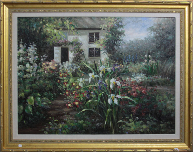 Contemporary Oil On Canvas "Villa Garden" Signed Passaro. 