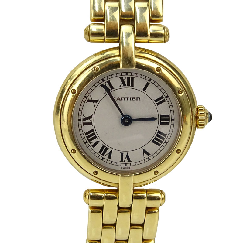Lady's Cartier Vendome 18 Karat Yellow Gold Panther Link Bracelet Watch with Swiss Quartz Movement.