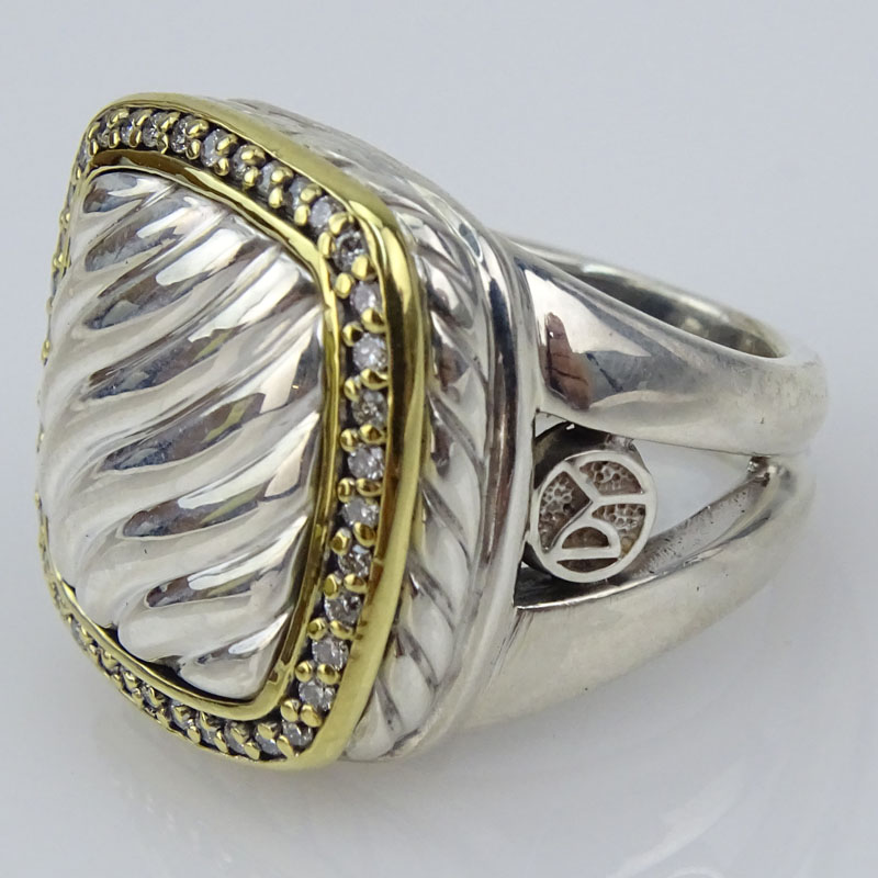 David Yurman Albion Diamond, Sterling Silver and 18 Karat Yellow Gold Ring. 