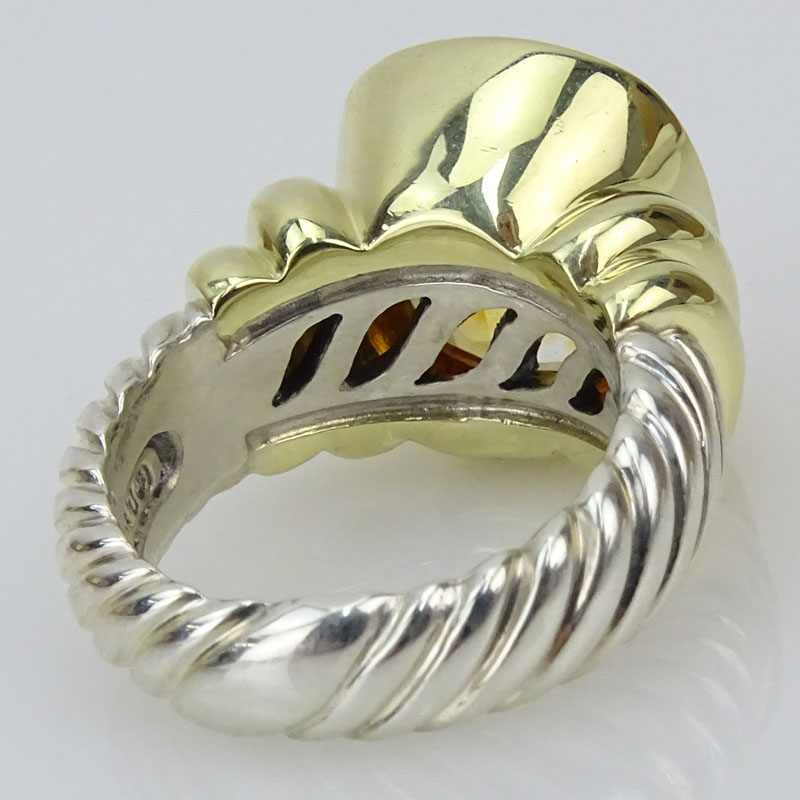David Yurman Noblesse Cushion Cut Citrine, 14 Karat Yellow Gold and Sterling Silver Cable Ring. 