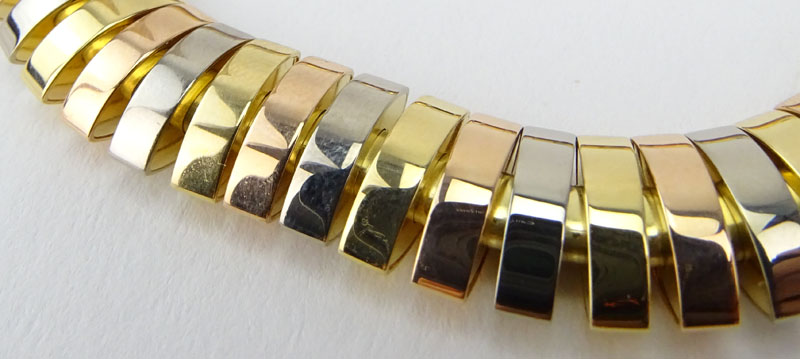Cartier Tubogas Tri-Color 18 Karat Gold Flex Link Bracelet.