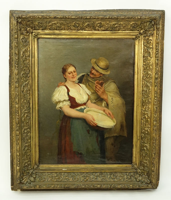 Zsofia Strobl, Hungarian (born 1866) Oil On Canvas "Courting".
