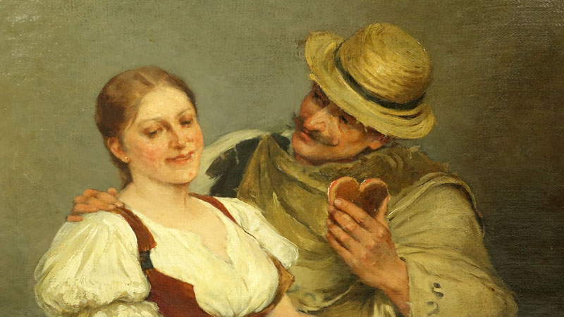 Zsofia Strobl, Hungarian (born 1866) Oil On Canvas "Courting".