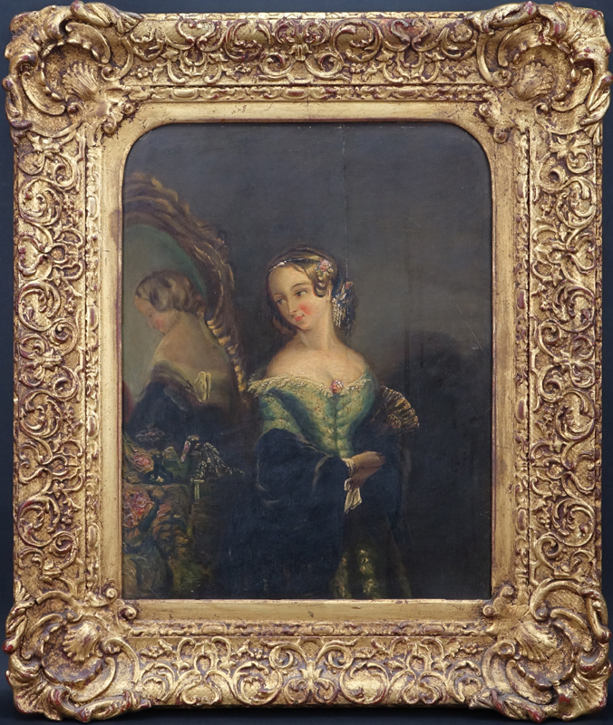 19th Century English Oil On Panel "Portrait Of A Young Lady. 