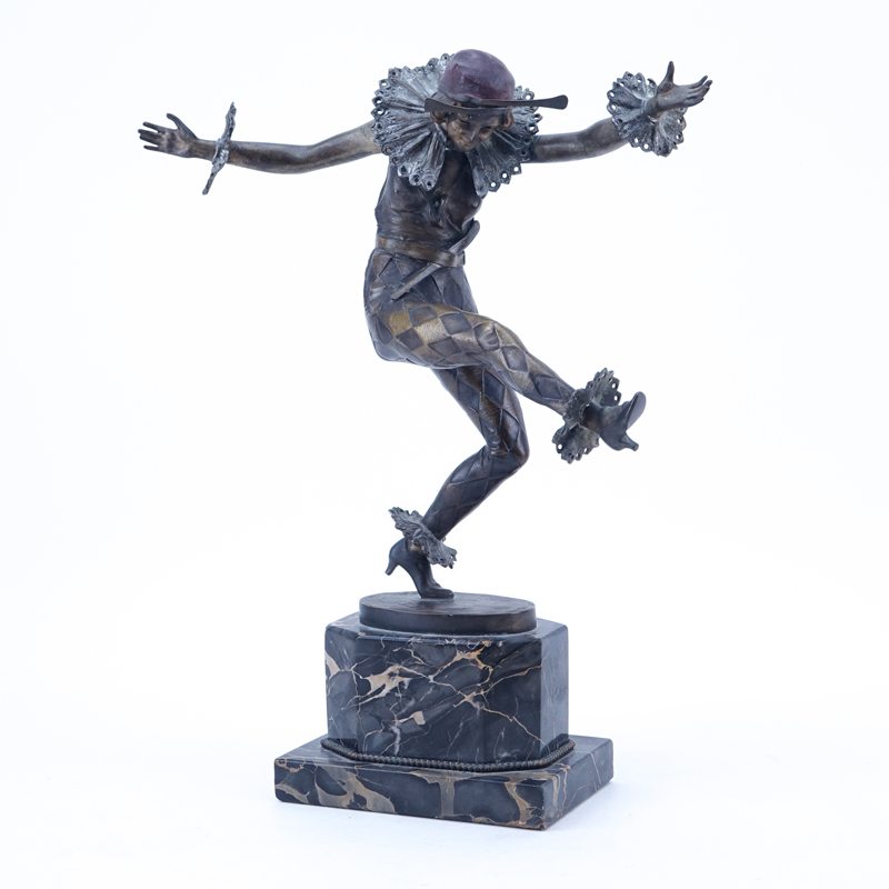 A Titze, Austrian (b. 1920) "Dancing Columbine" Patinated Bronze Sculpture on Marble Base.