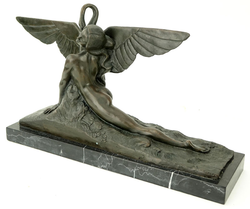 After: Amadeo Gennarelli, Italian (1910-1976) Bronze sculpture on marble base "Leda And The Swan".