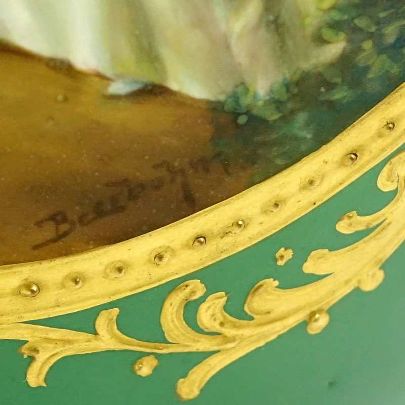 Large Royal Bonn Hand Painted Porcelain Covered Bolted Urn.