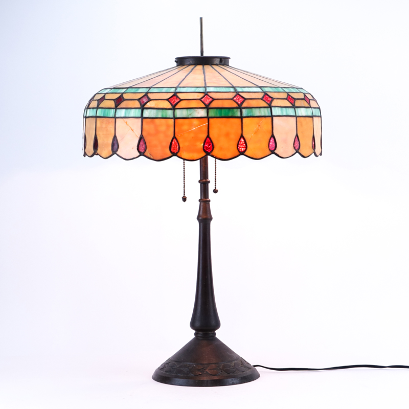 Handel Stained Glass Lamp with Bronze Base.