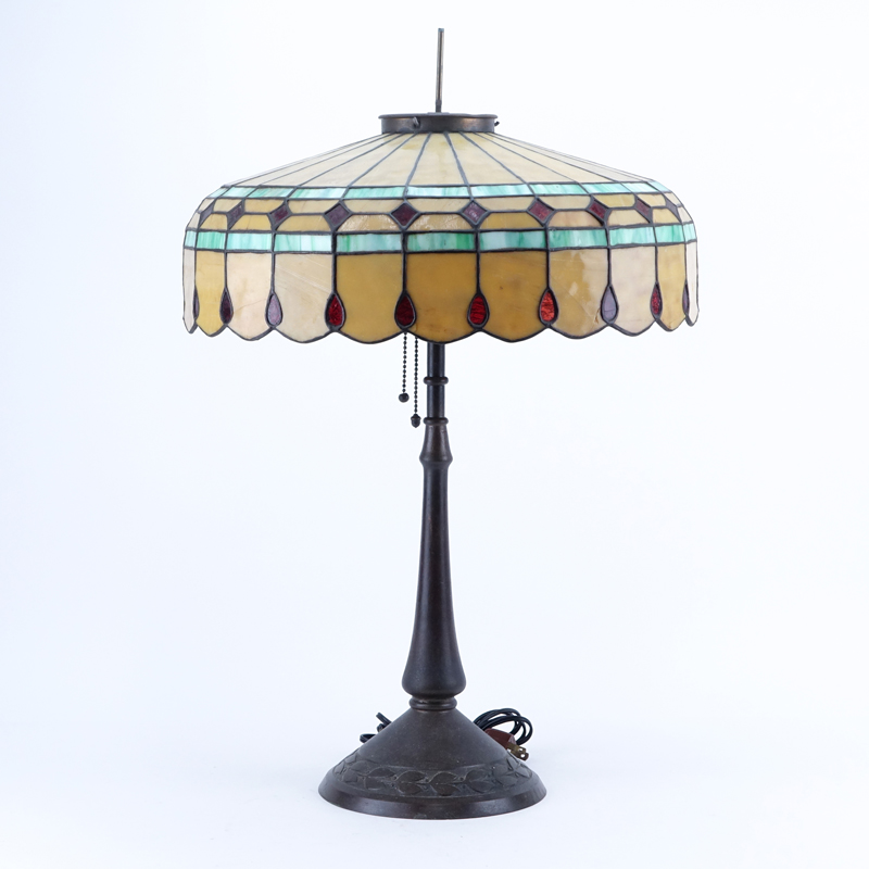 Handel Stained Glass Lamp with Bronze Base.