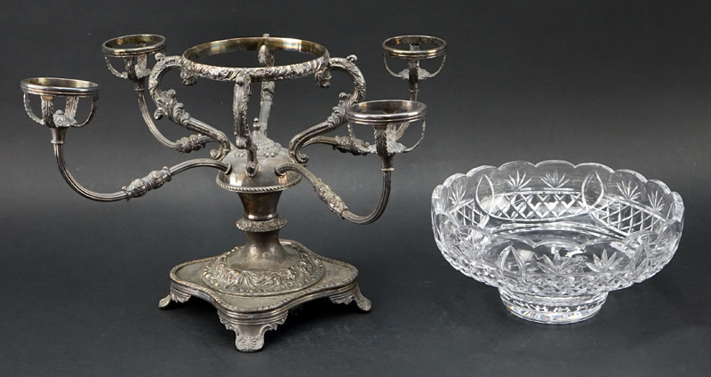 Antique Old Sheffield Silver Plate and Glass 4 Arm Epergne.