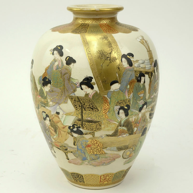19th Century Japanese Satsuma "Courtesans" Porcelain Vase. 