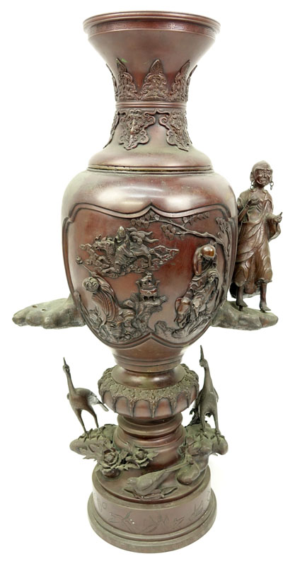 19th Century Japanese Bronze High Relief Figural Urn.