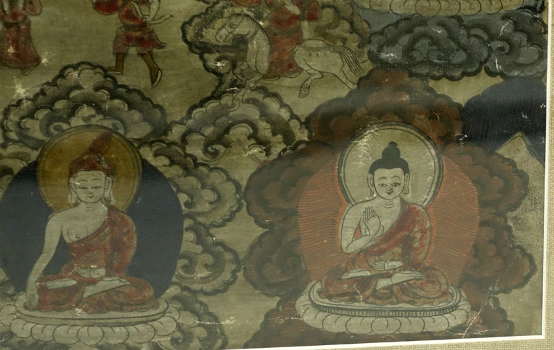 19th Century Tibetan Thangka Gouache Painting on Silk.