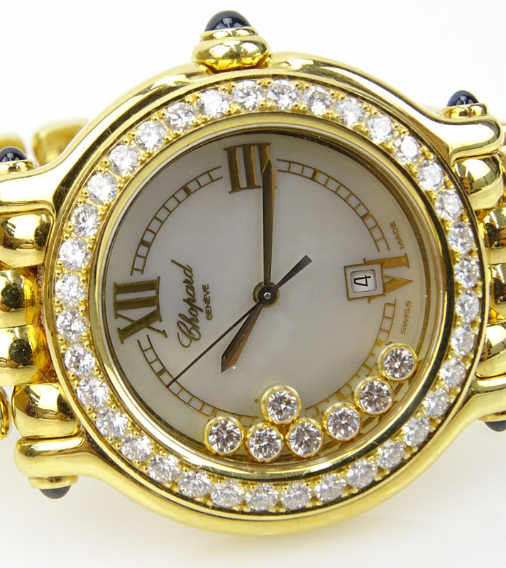 Lady's Chopard 18 Karat Yellow Gold Happy Sport Bracelet Watch.