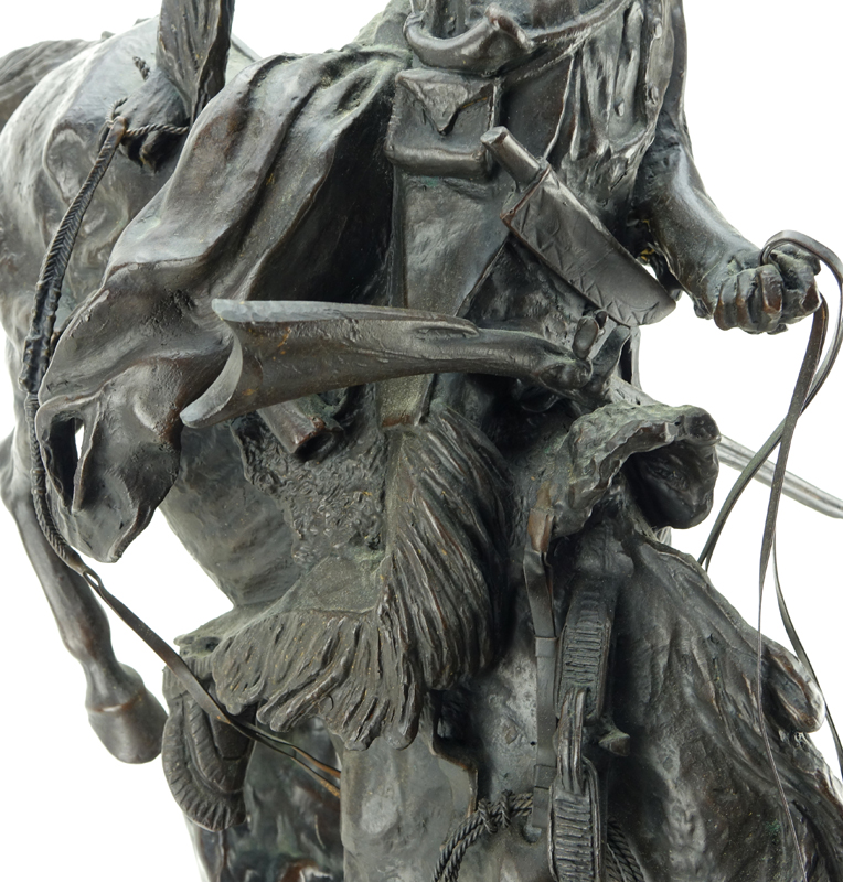 After: Frederic Remington, American (1861-1909) "Mountain Man" Bronze Sculpture on Green Marble Base. 