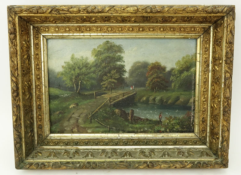 19th Century Oil on board "By The Riverside".