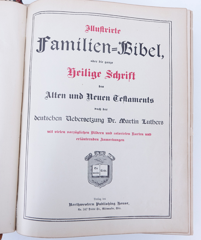 19th Century Leather Bound German Die Heilige Schrift Illustrated Bible.