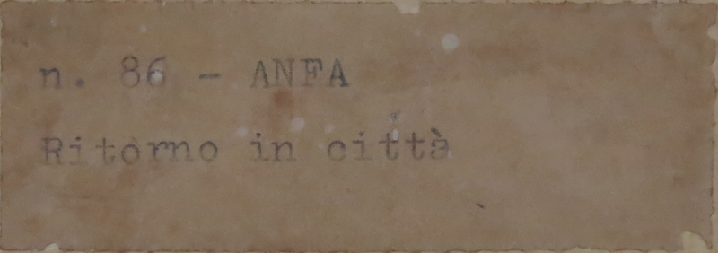Anfa, Italian (20th Century) "Ritorno in Citte" Oil on Panel Signed and Dated 1969 Lower Left. 