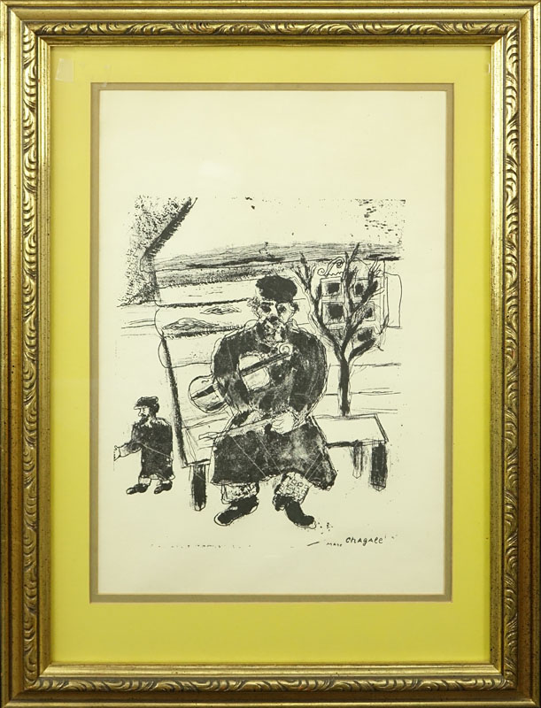 After: Marc Chagall, French/Russian (1887-1985) Original Etching "Man with Violin" Signed Lower Right. 
