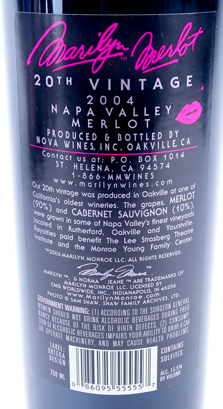 Seven (7) Bottles Marilyn Merlot by Nova Wines, Napa Valley, CA.
